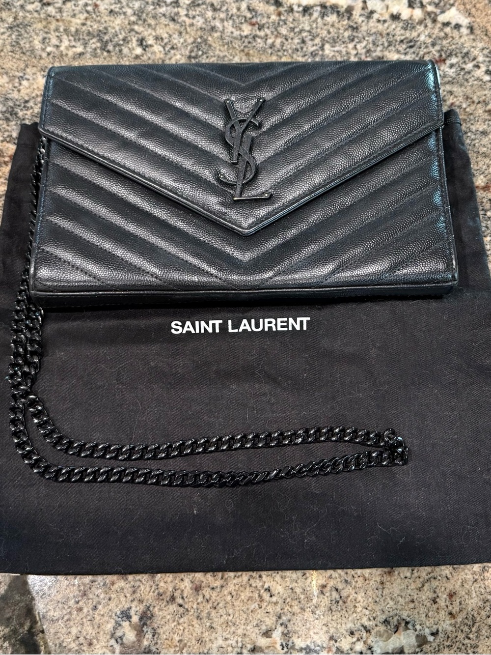 Saint Laurent Black Quilted Leather Envelope Crossbody with Matte YSL Logo